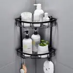 Plantex Stainless Steel 2 Tier Bathroom Corner/Storage Shelves for Bathroom and Kitchen Black