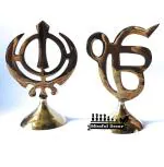 Blissful decor Sikh Religious Ek Onkar Khanda Sahib Symbol in Pure Brass Material | Golden Color | Suitable for Temple puja | Home Decor | Office Table | showpiece Pack of -2
