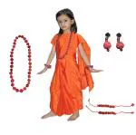 Kaku Fancy Dresses Vanvasi Seeta Sita Saree Costume For Ramleela/Dussehra/Mythological Character Costume -Orange, 5-6 Years, For Girls