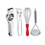 JISUN Stainless Steel Lemon Squeezer & Pakkad & Egg Whisk & Potato Masher for Kitchen Tool Set