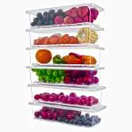 TRIVESH Silicon Food Storage Container, Fridge Organizer Case With Removable Drain Plate Stackable Freezer Storage Containers Keep Fresh For Storing Fish, Meat, Vegetables (1500Ml)(6 Pcs)