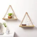 Vah White Wooden Wall Hanging Shelf Rustic Rope Shelves Plant (2 Set Of Pine)