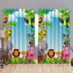 YB HOMES 3D Jungle Book Cartoon Printed Curtains Long Crush Polyester Curtain Set 2 Pieces (Jungle Book Cartoon Print, Size - Door - 4 x 7 feet)