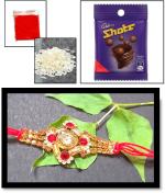 BHAKTI 2 SHAKTI MAKING WORSHIP SPECIAL Rakhi for brother | Bhaiya ki rakhi | Fancy rakhi for men with roli & akshat | Diamond Rhombus with Golden Moti | Pack of 1 | With Chocolate Shots