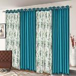 Ultica Fab Polyester 9Ft Curtain for Long Door Set of 4 | Printed Panels for Home and Office | Eyelet Curtains for Living Room Kitchen Hall, 4 x 9 Feet, Aqua Joint