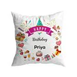 Ashvah White Satin Happy Birthday Priya Printed Cushion Cover With Filler For Sister, Wife, Name-Priya, 12 X 12 Inches