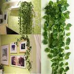 Bs Amor Green Artificial Garland Money Plant Leaf Creeper Wall Hanging 6.8 Ft (Pack Of 4 Strings)