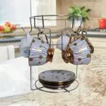 Storia Stainless Steel Stand for Kitchen Cabinet, Countertop Rack, Coffee and Tea Mug Holder, Dinning Tabel Cup Stand, Cup and Mug Holder for 6 Cups, Cup Tree with Plate Holder (CTREE01S)