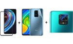 Ragro Transparent Edge To Edge Tempered Glass With Back Stripes Skin And Camera Tempered Glass For Xiaomi Redmi Note 9 (Combo Of 3)