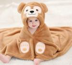 Pandaoriginals Brown Monkey Cartoon Face Cotton Solid Single Hooded Baby Blanket for AC Room, 80 x 70 cm