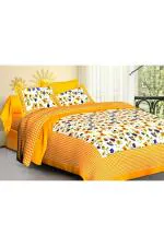 Monik Handicrafts Yellow Reversible Cotton Double Bed Cover