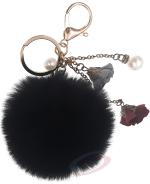 IACCESSORIES Fluffy Faux Fur Soft Pom Pom Ball Rose Flower Keychain Charm - Black, Perfect for Girls' Bags, Purses, Cars, Scooters, Bikes, and Home Keys