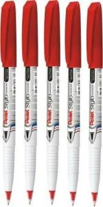 Pentel Stylo Fountain Pen | Tip Size - 0.7MM | Best for Writing, Sketching and Calligraphy | Writing Length - 800Mtrs | Ink Colour - Red | Pack of 10