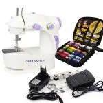 Chillaxplus Mini Sewing Machine with 12 Thread Kit, White and Purple Silia Machine for Home