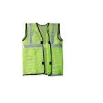 CREWBOLT Polyster Fabric V Neck Green Reflective Safety Jacket Safety Coat with Velcro Clousure and Pockets for Traffic, Sports, Construction Site