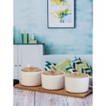 Whitegold Porcelain Container with Wooden Lid & Tray with Spoon (Set of 3pcs Canister with Lid, 3pcs Spoon & 1pc Wooden Tray) 270ml