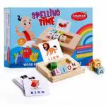 Aditi Toys Spelling Time for Kids, Wooden Alphabet Blocks with 26 Front and Back Flashcards, Early Education Wooden Blocks for Kids, Suitable for Kids, Above 3 Years