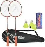 Hipkoo Sports Red Plastic Badminton Racquet With Shuttlecock (Set Of 2)