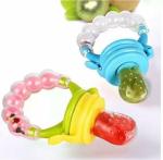 Softlia BPA Free Silicone Food Nibbler for Fruit and Veggie with Rattle Handle (Multicolour, 6-12 Months) (Pack of 1) Feeder (Multicolor)