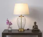 GM Glass Table Lamp Brass Antique Diamond