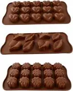 MoldBerry 3 Pieces Food-Grade Silicone Chocolate Mold Heart-Shaped Plum Leaf Silicone Mold