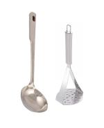 URBAN BUY Stainless Steel Kitchen Tools Chamcha With Big Masher, Multicolour & Pack of 2