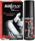 Manforce 3 in 1 Wild Strawberry Flavoured Condoms 10 Count and Lubrication Gel ,60 ml