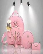 ANAYZA FASHION 3 pieces fashion Pu Leather Women Backpack Korean Style Backpack Teddy Bear Keychain Women Girls College Backpack (Pink)