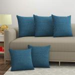 Yellow Weaves Jute Texture Cushion Covers, 12 X 12 Inches, Blue, Set of 5