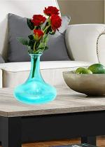 Craftfry Trending Embossed Glass Flat Bottom Shape Flower Vases (Sky Blue Colour)