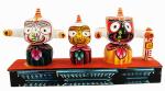 Real Craft Multicolor Marble Lord Jagannath, Subhadra, Balabhadra Idol With Sudarshan Chakra For Home Deocr