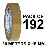 VCR Self Adhesive Brown Packing Cello Tape - 30 Meters in Length - 18mm / 0.75 Inch Width - 192 Rolls Per Pack - BOPP Industrial Packaging Tape for E-Commerce Box Packing, Office and Home use