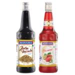 Manama Jeera Masala Syrup and Strawberry Syrup | 750ML Each | Mixer for Mocktails, Cocktails, Drinks, Juices, Beverages | Pack of 2