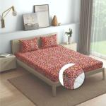 Wakefit Bedsheet for King Size, Bedsheet King Size Bed Cotton, Elastic Fitted Bedsheets King Size, King Size Bedsheet, 144 TC 100% Cotton with 2 Pillow Covers (Elastic Fitted Sheet 75x72: Hibiscus)