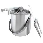 AYURVEDACOPPER 100% Stainless Steel Plain Bar Set of 3 Pieces Bar Tools Bar Accessories Set of 3 Pieces Ice Bucket Tong and Ice Scoop - Ideal for Party Get Together and Gifting