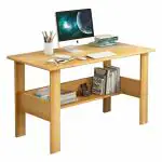 Davenport Engineered Wood Computer Desk with One Tier Shelves Laptop Study Table for Office Home Workstation Writing Modern Desk (ST-004/Light Oak/90x 50 x 77 cm)