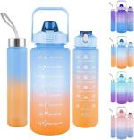 KAVYANSH Set of 3 Motivational Water Bottle, Sipper Bottle for Adults,Time Marker & Straw, 2 litre, Water Bottle with Quotes Hydration Reminder Bottle Pani Ki Bottle Sillicone Water Bottle