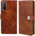 Cowboy Vivo Y12S, V2026, V2033, V2042 Brown Artificial Leather, Silicon Flexible Back Cover - Button-Vin742