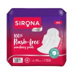 Sirona Cottony Soft Rash Free Sanitary Pads for Women - Pack of 10 (XL Size) , Ultra Soft & Breathable Top Layer , Highly Absorbent Core with Wide Coverage for Leakage Protection