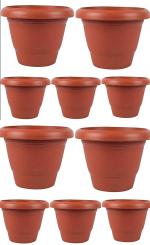 Audbhidhi Pots (8 Inches - Pack Set of 10) Plastic Round Shape Small Size Terracotta Flowers Gamla | Nursery Pots for Plants Home Gardening Balcony Terrace Garden Indoor Outdoor |Planters