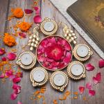 ZION BY AVALON 10 INCH Bowl for Floating DIYA Tea Light Candles Home (Peacock) Iron Tealight Holder (Gold, Pack of 1)