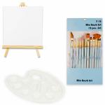 iCraft 6-Inch Four Piece Mini Display Canvas Board for Painting, 2 Piece Canvas Board Stand 22 cm X 17cm, 10 Wells Watercolour Palette with 12Pcs Professional Brush Set, Multicolour, Standard