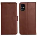 Genron Samsung M51 Flip Back Cover, Full Body Protection Wallet Style Magnetic Closure Leather Flip Cover Case for Samsung Galaxy M51 (Brown)