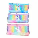SHANAYA Multipurpose Cute Unicorn Sequin Plush Furry Pen Pencil Pouch for Girls Boys Kids Stationery Items (Random Color) Pack of 1