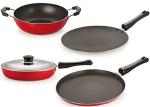 Nirlon 4 pcs of Red and Black Non-stick Chemical Free Kitchen Cooking Utensil Combo Set, Standard
