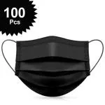 MEELANA Black 3 Ply Non Woven Disposable Nose Pin Reusable and Adjustable Surgical Face Mask (10 x 8 x 8 cm)
