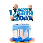 Zyozique Boss Baby Half Birthday Party Cake Toppers,1/2 Birthday Boss Baby Theme Party Cake Toppers for 6 Month Birthday Decoration Cake Topper