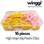 Winggi Multipurpose Big Plastic Clips - Pack of 16 pcs in durable plastic container | Heavy-duty, rust resistant, Anti slip, Sunlight protected, Pipe Grip | For home, office, DIY, project, kitchen