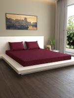 MarkHome Wine Cotton Classic Stripes 200 TC Queen Fitted Sheet Set 183 cm x 198 cm