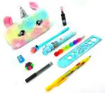 POKSI Combo Stationary Art Polyester Pencil Box l Set of 10 Multicolor